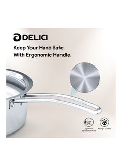 DELICI Stainless Steel Milk Pan 16cm (DMP 16W), Well Polished Exterior, Non-Stick Interior, Oven Safe, Dishwasher Safe, 304 Grade, Ergonomic Handle, Heavy Base Sandwich Bottom, Strong & Durable Silver 16cm  - Image 4