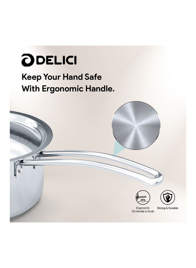 DELICI Stainless Steel Milk Pan 16cm (DMP 16W), Well Polished Exterior, Non-Stick Interior, Oven Safe, Dishwasher Safe, 304 Grade, Ergonomic Handle, Heavy Base Sandwich Bottom, Strong & Durable Silver 16cm  - Image 4