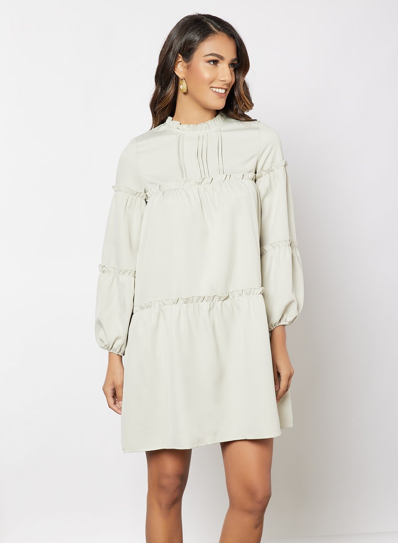 Aila - Casual Long Sleeve Mini Relaxed Ruffle Tiered Dress With Ruffle Neck Light Mint - Image 1