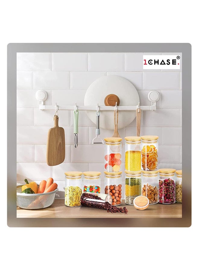 1Chase - 10-Piece Borosilicate Glass Storage Jars With  Bamboo Lids Clear 290ml - Image 1
