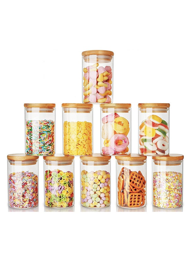 1Chase - 10-Piece Borosilicate Glass Storage Jars With  Bamboo Lids Clear 290ml - Image 1