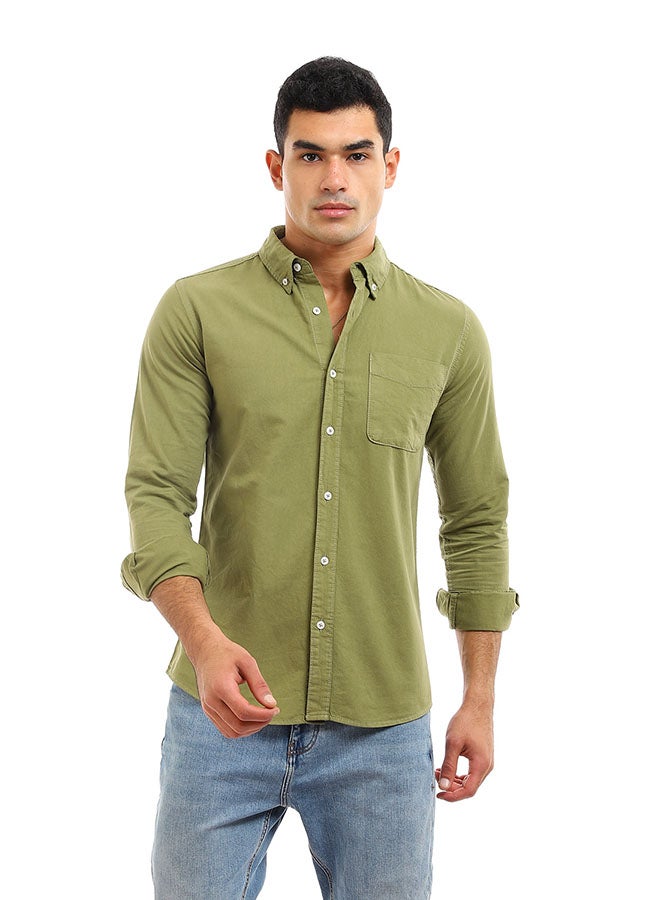 Andora - Plain-Basic Collared Neck Long Sleeve Shirt Green - Image 1