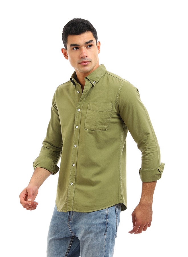 Andora - Plain-Basic Collared Neck Long Sleeve Shirt Green - Image 1