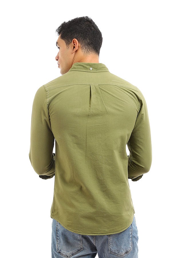 Andora - Plain-Basic Collared Neck Long Sleeve Shirt Green - Image 1