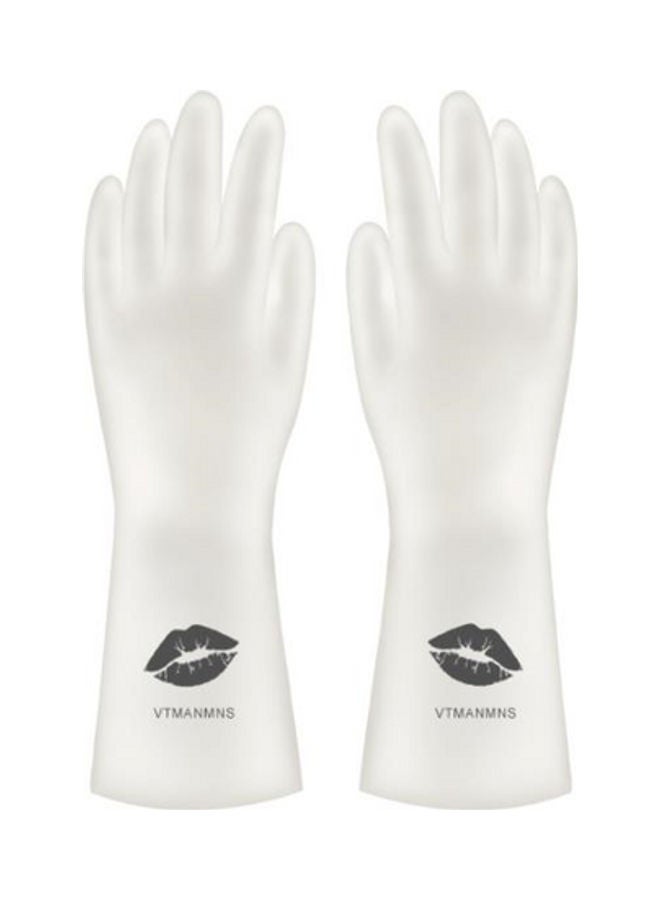 Waterproof Non-Slip Durable Rubber Medium Size Gloves Off White/Black