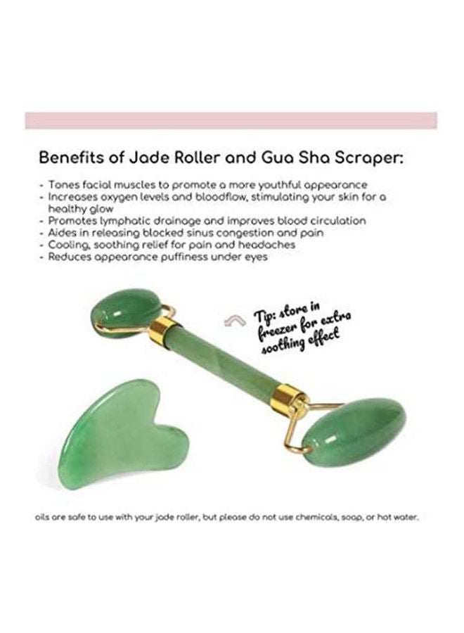 مجموعة أدوات لتدليك الوجه مصنوعة من حجر اليشم تتضمن أداة ببكرات وأداة تدليك الوجه بطريقة جواشا لمقاومة علامات التقدم في السن، مكونة من قطعتين أخضر - Image 2