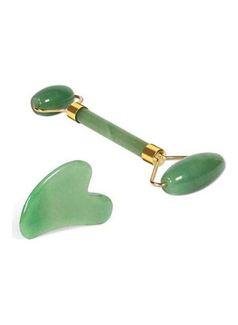 Face 2 In 1 Gua Sha Tools Including Rose Quartz Roller And Jade Face Massager Green
