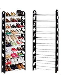 10 Layer Stackable Shoe Rack - Holds 30 Pairs Shoes Black 158x26x64cm