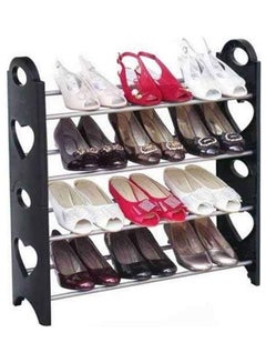 4 Layer Stackable Shoe Rack Black 65x65cm