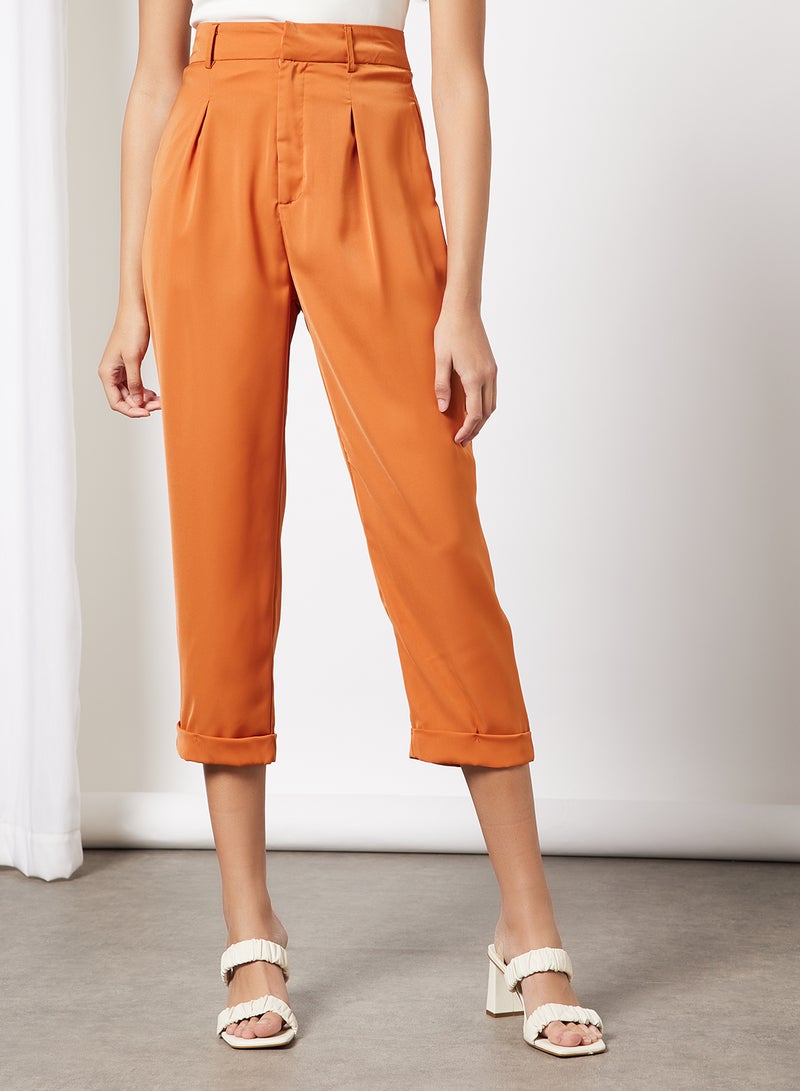 Aila Women High Waist Slant Pocket Wide Leg Pants Orange  - Image 1