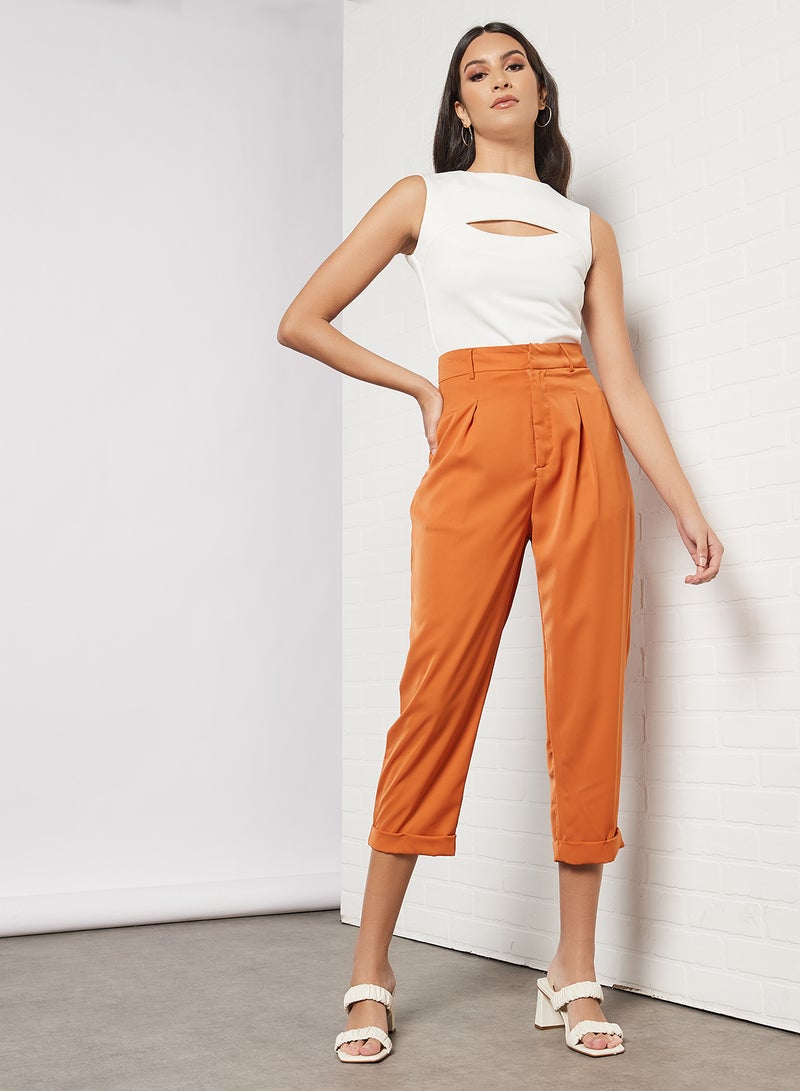 Aila Women High Waist Slant Pocket Wide Leg Pants Orange  - Image 4
