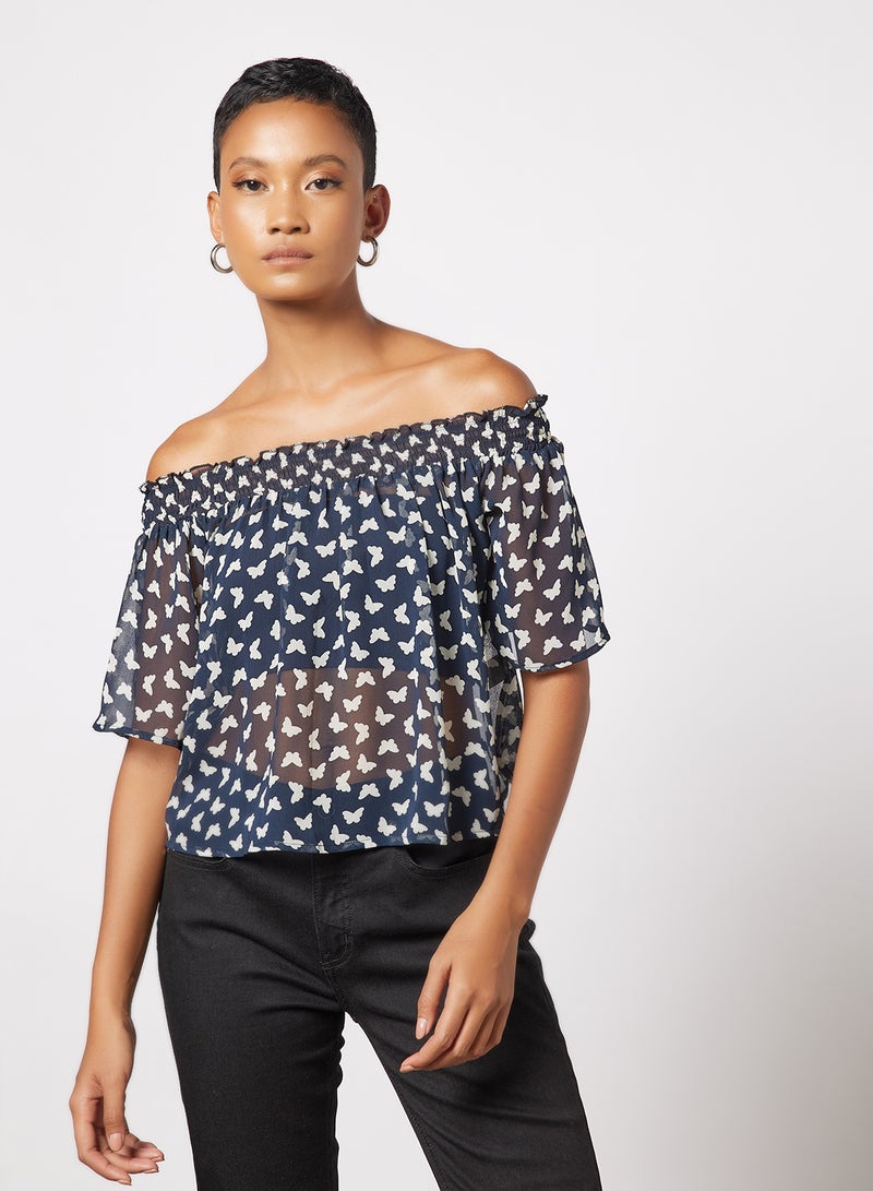 Aila Printed Blouse Top navy blue  - Image 1