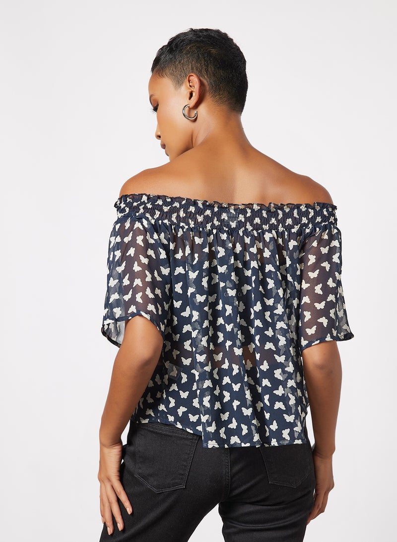 Aila Printed Blouse Top navy blue  - Image 2