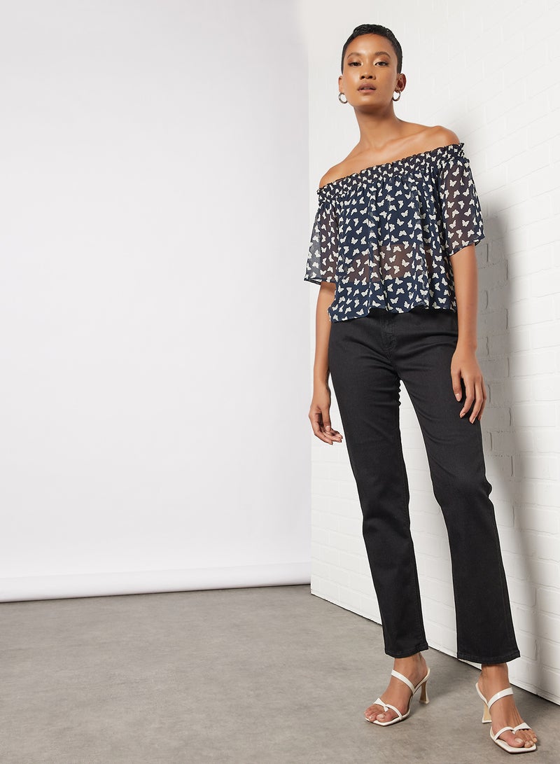 Aila Printed Blouse Top navy blue  - Image 4