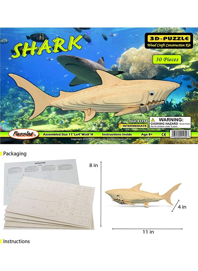 Puzzled 30-Pieces 3D Puzzle Shark Wood Craft Construction Model Kit 8x11x4cm  - Image 2