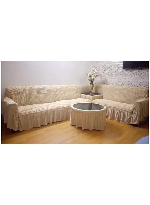 Six Seater Stretchable L Shape Sofa Cover Cream 5.8meter