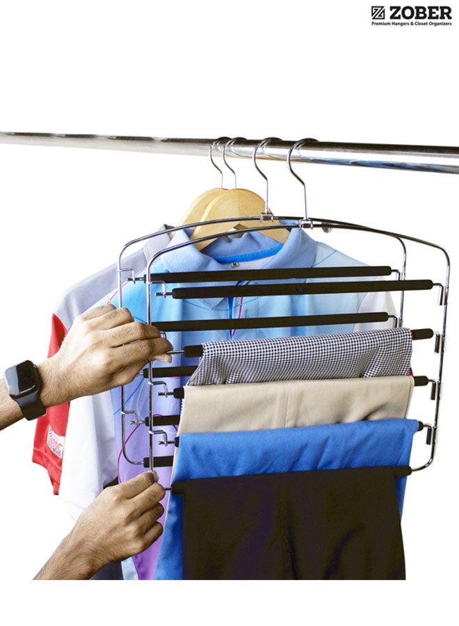 ZOBER 5-Layer Stainless Steel Pants Hanger Silver/Black 41.5x37.5cm Silver/Black 41.5x37.5cm - Image 2