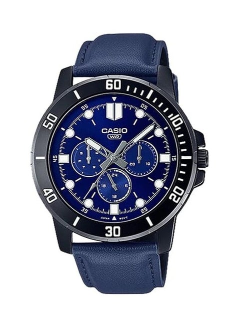 Men's Casio Watch Men Analog Multi Hands Blue Dial Leather Band MTP-VD300BL-2EUDF.
