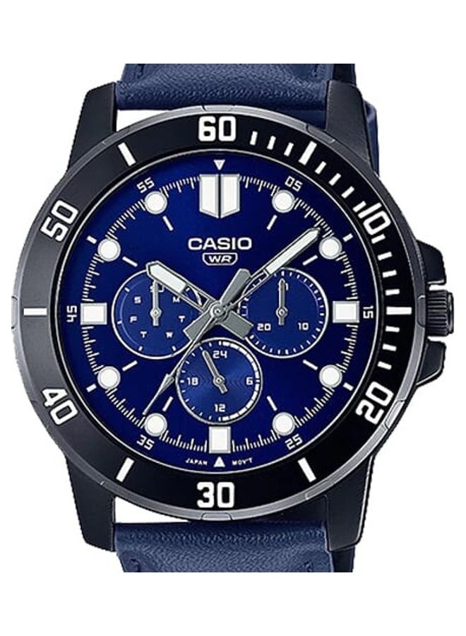 Men's Casio Watch Men Analog Multi Hands Blue Dial Leather Band MTP-VD300BL-2EUDF.