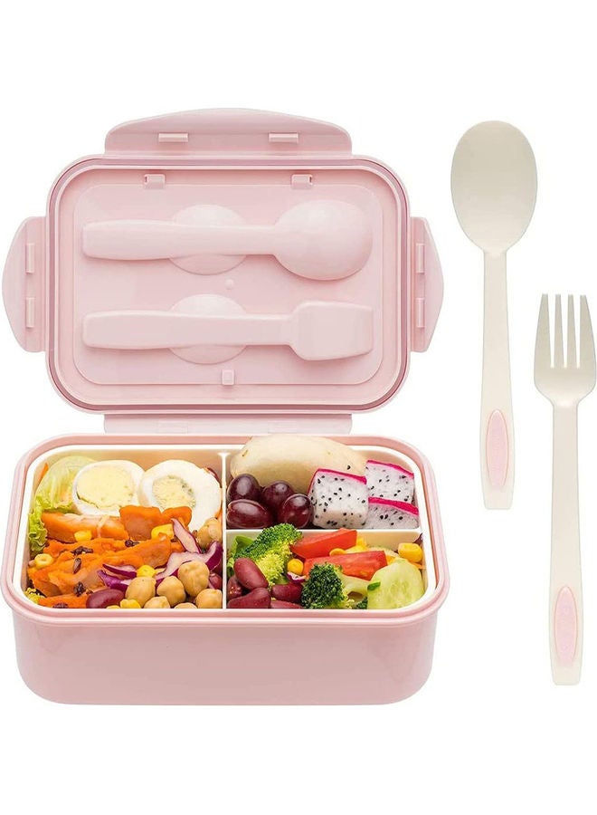 Arabest - 3-Grid Lunch Box With Lid Plastic Pink 21x14x7cm - Image 1