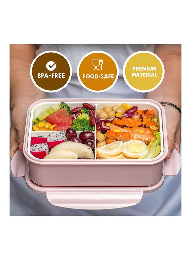 Arabest - 3-Grid Lunch Box With Lid Plastic Pink 21x14x7cm - Image 1