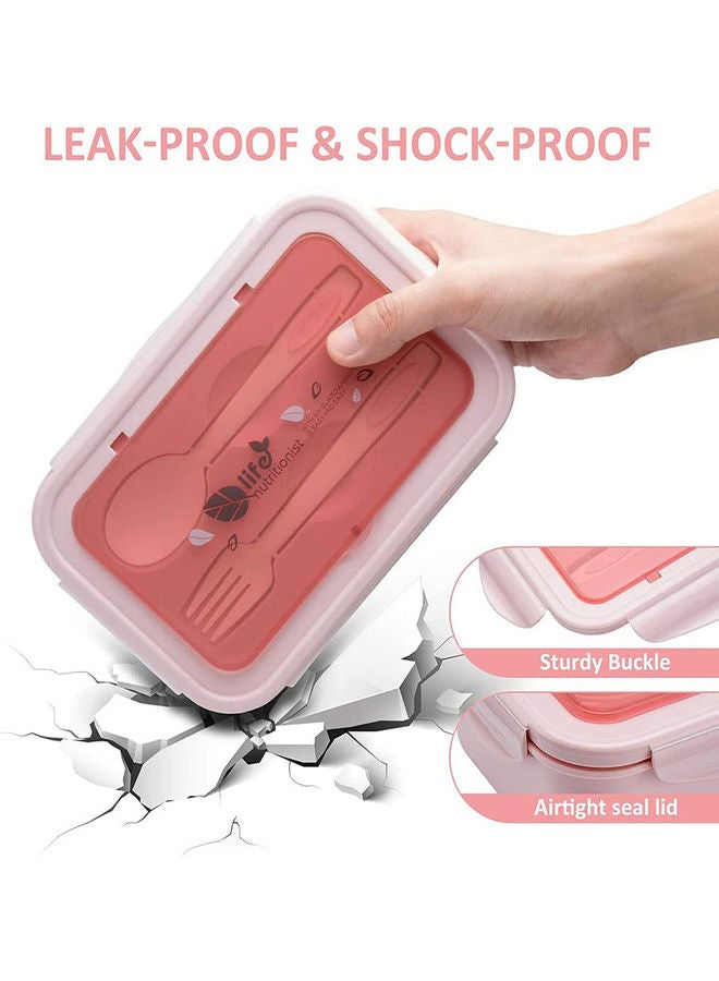 Arabest - 3-Grid Lunch Box With Lid Plastic Pink 21x14x7cm - Image 1