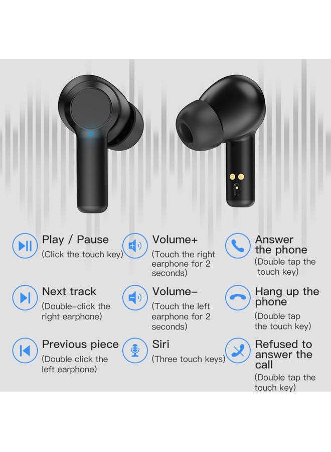 سماعة إيربادز لاسلكية تعمل بتقنية البلوتوث 5.0 لون أسود. - Image 5