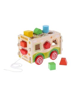 Wooden Block Bus Shape Sorter With Tangram 22.5x11.5x14.8cm