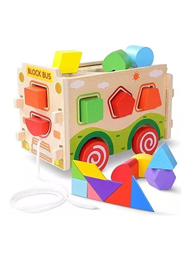 Baby love - Wooden Block Bus Shape Sorter With Tangram 22.5x11.5x14.8cm - Image 1