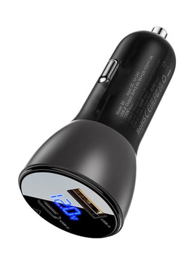 ACEFAST B6 Metal Car Charger 63W (USB-A+USB-C) With Digital Display Black - Image 1