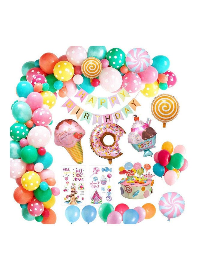S-Color Candyland Foil Balloons With Happy Birthday Banner Set - Image 1