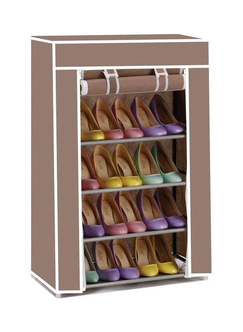 Shoe Rack Simple Assembly Single Row 5-Tier 4-Cube Shoe Tower Rack with Dust-Proof Cover Space Saving Storage Shelf Organizer Cabinet for Shoes and Others Brown
