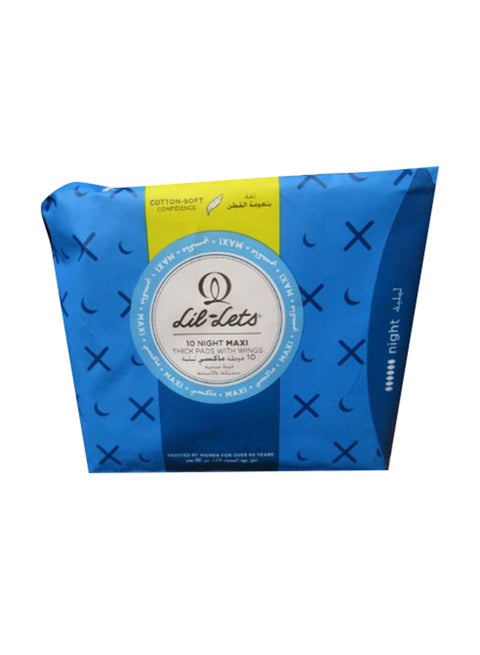 10-Piece Night Maxi Thick Pads With Wings Blue