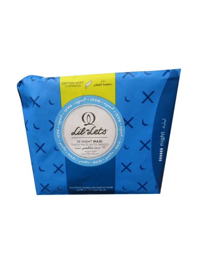 10-Piece Night Maxi Thick Pads With Wings Blue
