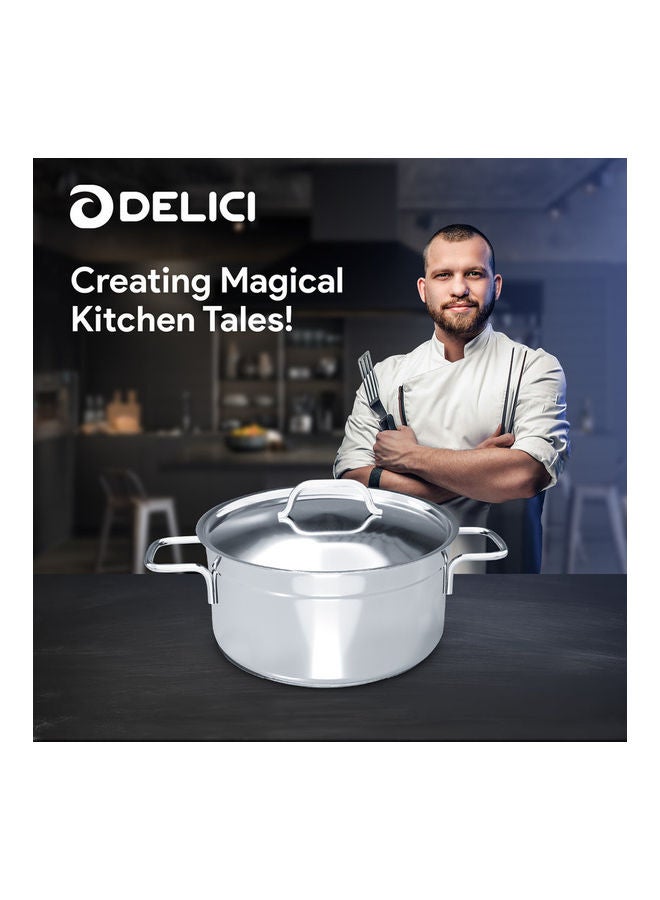 DELICI Stainless Steel Sauce Pan 24cm (DSP 24W), Well Polished Exterior, Non-Stick Interior, Oven Safe, Dishwasher Safe, 304 Grade, Ergonomic Handle, Premium Lid, Heavy Base Sandwich Bottom, Strong & Durable Silver 24cmcm  - Image 3