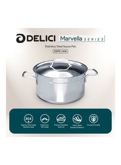 DELICI Stainless Steel Sauce Pan 24cm (DSPD 24W), 304 Grade, Non-Stick Interior, Oven Safe, Dishwasher Safe, Premium Lid, Ergonomic Handle Stainless Steel 24cmcm  - Image 2
