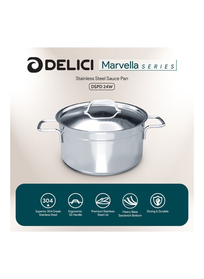 DELICI Stainless Steel Sauce Pan 24cm (DSPD 24W), 304 Grade, Non-Stick Interior, Oven Safe, Dishwasher Safe, Premium Lid, Ergonomic Handle Stainless Steel 24cmcm  - Image 2