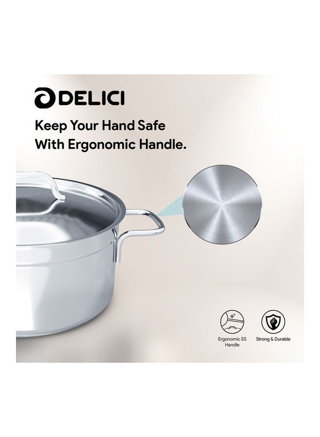 DELICI Stainless Steel Sauce Pan 24cm (DSP 24W), Well Polished Exterior, Non-Stick Interior, Oven Safe, Dishwasher Safe, 304 Grade, Ergonomic Handle, Premium Lid, Heavy Base Sandwich Bottom, Strong & Durable Silver 24cmcm  - Image 4