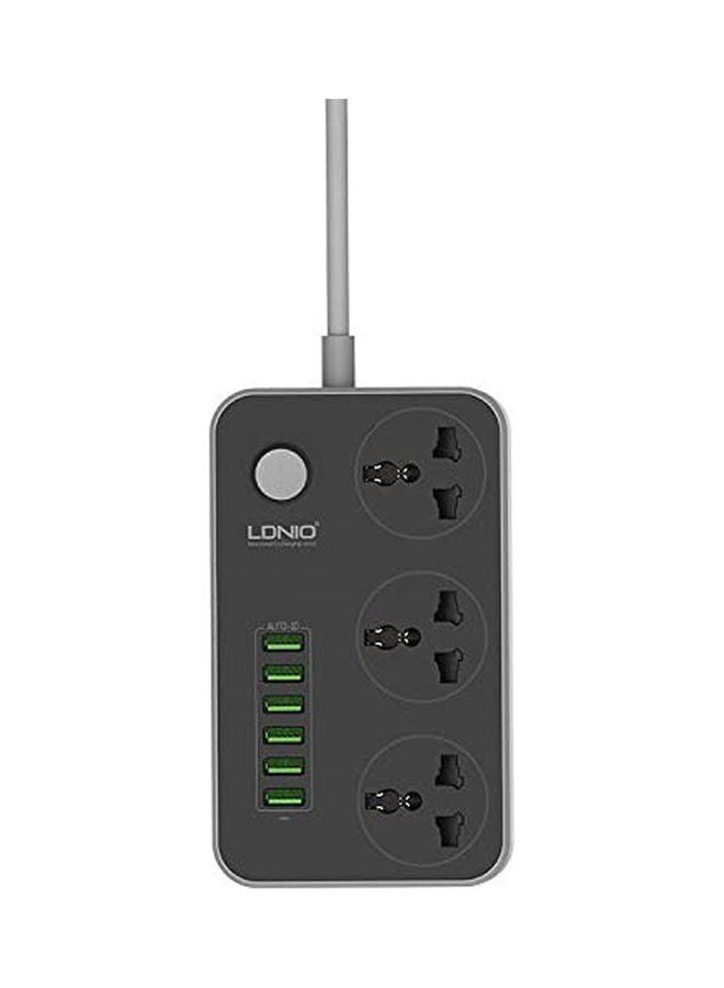 LDNIO SC3604 Power Strip With 3 AC Sockets + 6 USB Ports Black 