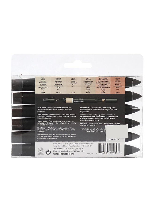 6-Piece Twin Tip Promarker Skin Tones Graphic Art Marker Multicolour - v1642329111/N48454670A_2