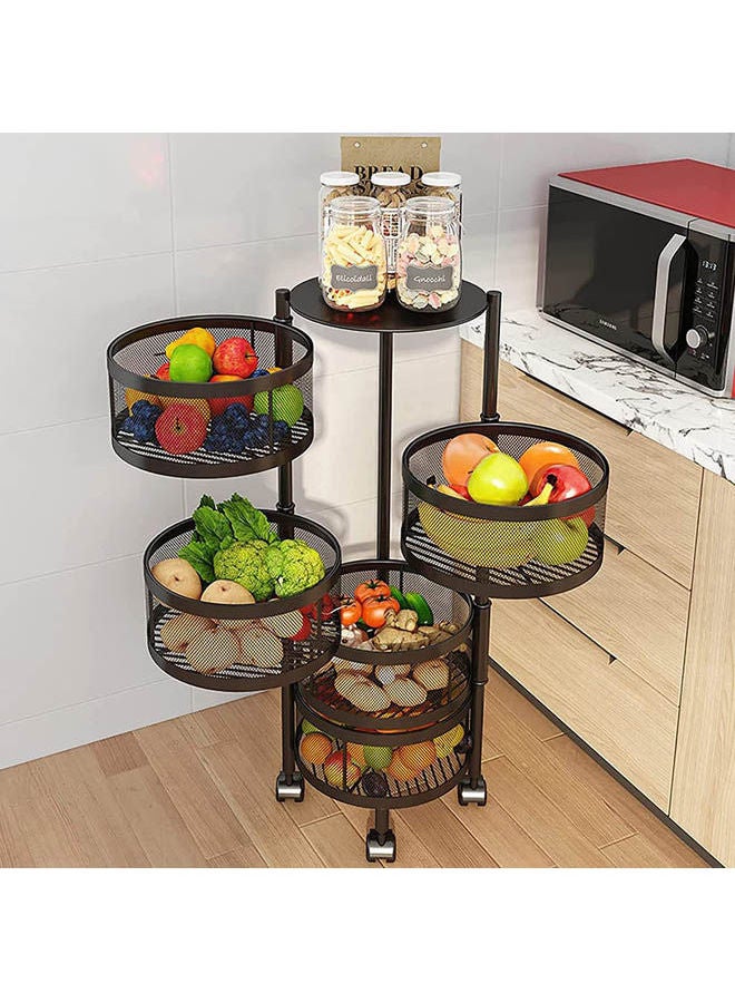 رف دوار للمطبخ وسلال تخزين للوجبات الخفيفة والفواكه والخضراوات لون أسود - Image 2
