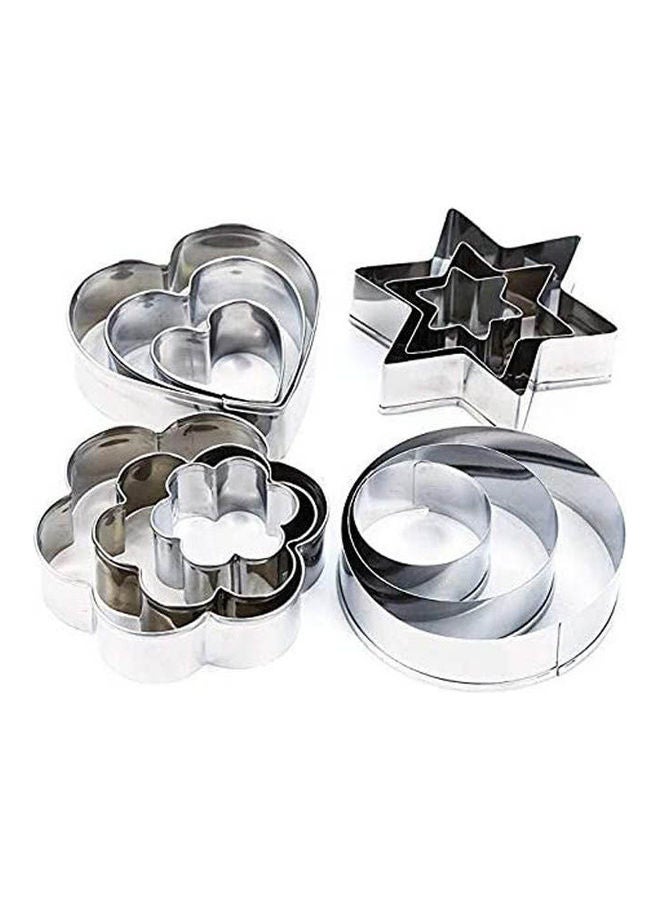 12Pcs Cookie Cutter Set Mini Biscuit Pastry Fruit Cutters Silver - Image 1