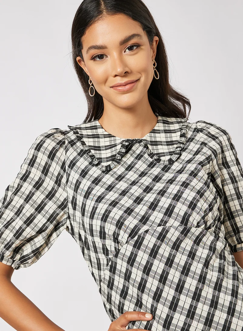 forever new Gingham Peter Pan Dress Black/White