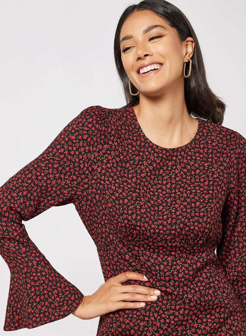 فورايفر نيو Floral Print Dress أحمر/ أسود