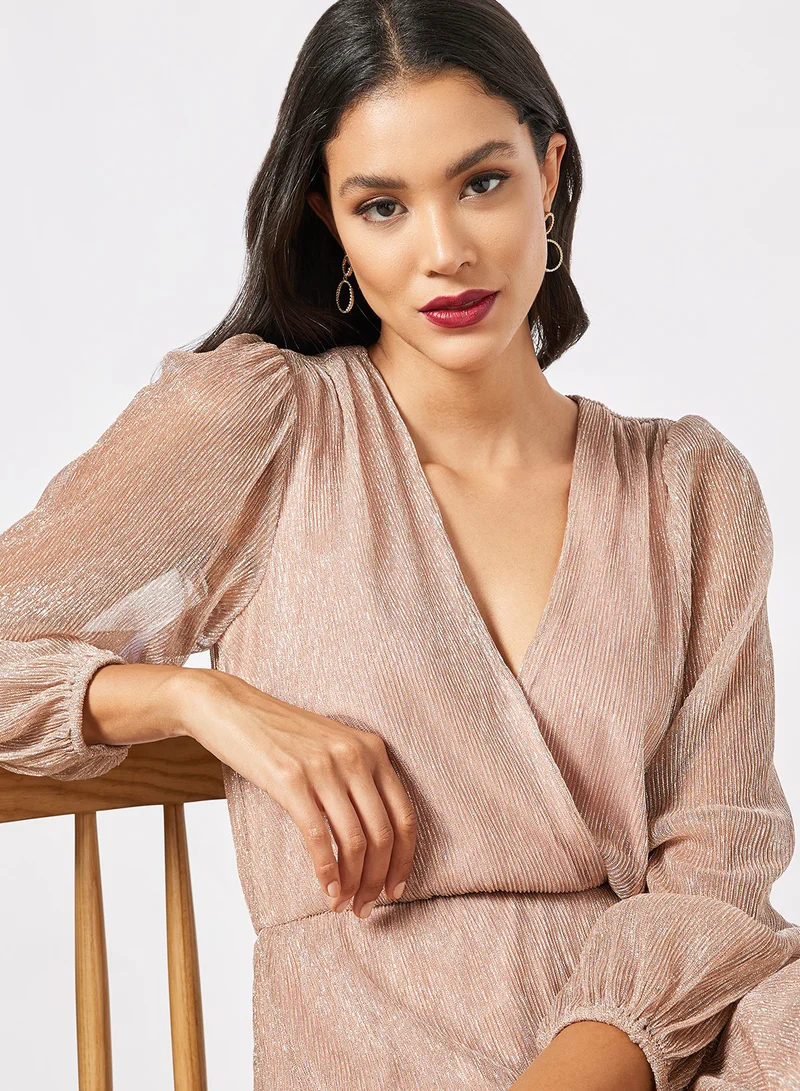 forever new Ariel Plisse Long Sleeve Dress Blush Pink