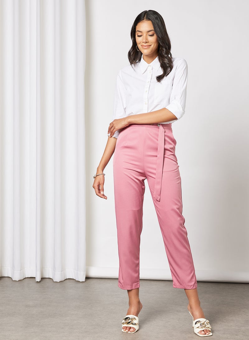 Aila - High Waist Wide Leg Pants With Belt Pruple - Image 1