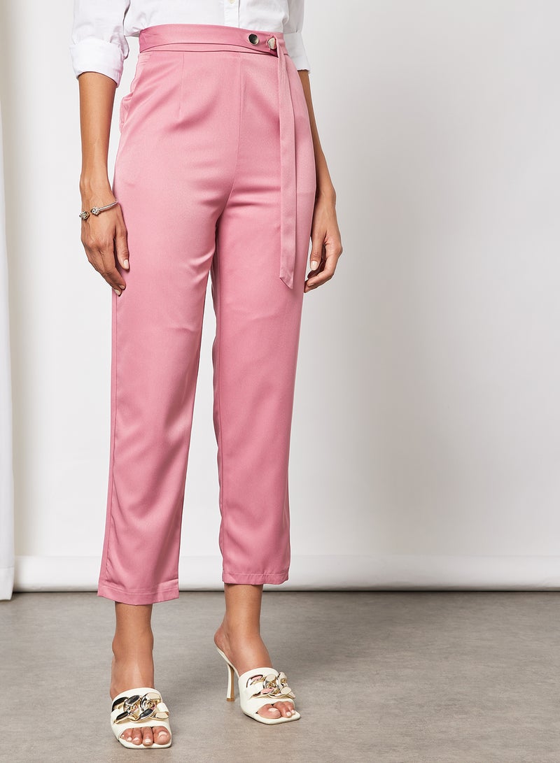 Aila - High Waist Wide Leg Pants With Belt Pruple - Image 1