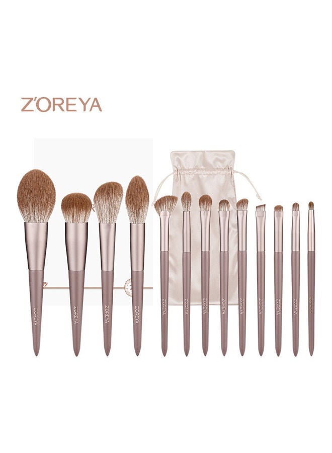 Zoreya - 13-Piece Makeup Brush Set for Eye Face Brown - Image 1