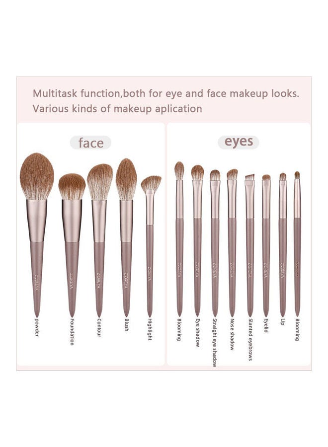 Zoreya - 13-Piece Makeup Brush Set for Eye Face Brown - Image 1