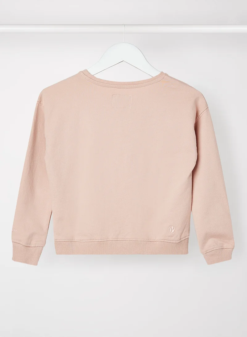 Pepe Jeans LONDON Girls Glitter Logo Long Sleeve Sweatshirt Pink